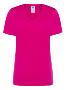 Koszulka damska bawełniana V-Neck JHK -Fuksja