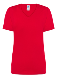Koszulka damska bawełniana V-Neck JHK -Czerwona
