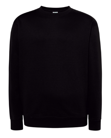 Bluza dresowa unisex SWRA 290 JHK. Gramatura: 290 ma podwójne przeszycia na szyi, mankietach i lamówce.Kolor-czarna. Dostępne na www.koszulkisuper.com .png