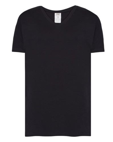 Męska koszulka w szpic kolor- Czarny JHK TSUA PICO URBAN V-NECK dopasowana do sylwetki.Wzmocniony lycrą ściągacz.Taśma wzmacniająca.100% bawełna.Boczne szwy. Gramatura: 160 approx.Dostępne na www.koszulkisuper.com