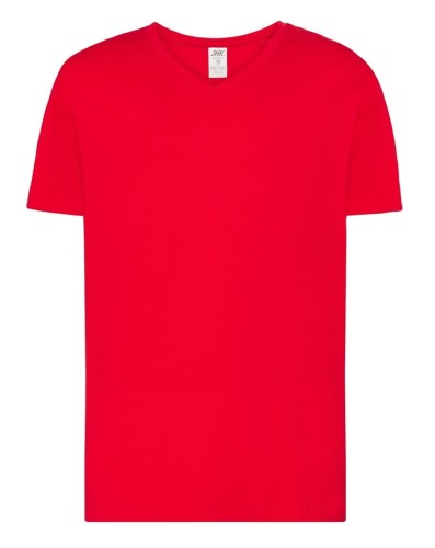 Męska koszulka w szpic kolor- Czerwony JHK TSUA PICO URBAN V-NECK dopasowana do sylwetki.Wzmocniony lycrą ściągacz.Taśma wzmacniająca.100% bawełna.Boczne szwy. Gramatura: 160 approx.Dostępne na www.koszulkisuper.com