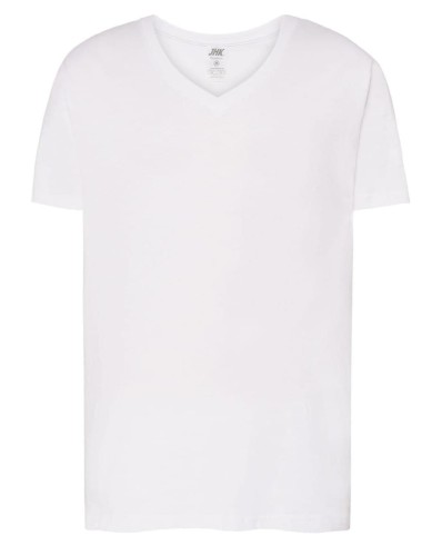 Męska koszulka w szpic kolor- Biały JHK TSUA PICO URBAN V-NECK dopasowana do sylwetki.Wzmocniony lycrą ściągacz.Taśma wzmacniająca.100% bawełna.Boczne szwy. Gramatura: 160 approx.Dostępne na www.koszulkisuper.com