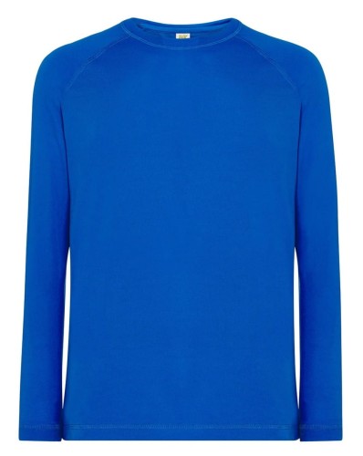 Męska koszulka kolor- Niebieski JHK T-SHIRT SPORT MAN LS z długim  raglanowymi rękawami i ozdobnymi przeszyciami w dolnej części rękawa, szyi i ramion.Gramatura ok.130 g/m2approx.100% Poliestru z recyklingu.Dostępne na www.koszulkisuper.com.