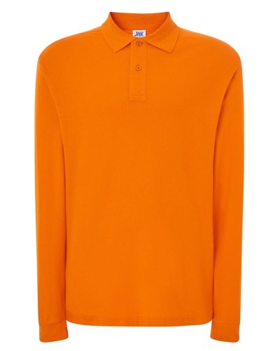 Koszulka męska POLO PORA 210 LS JHK z dł.rękawem kolor- Orange.Zapinana na dwa guziki.Kołnierzyk i rękawy wykończone dzianiną.Boczne rozcięcia.100% stabilizowana bawełna czesankowa pique.Gramatura: 210 g/m2.Dostępne na www.koszulkisuper.com