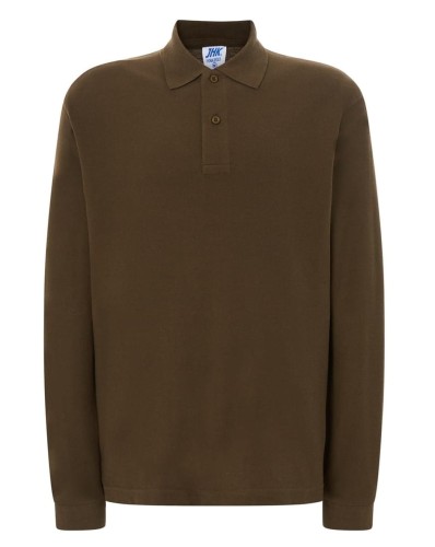 Koszulka męska POLO PORA 210 LS JHK z dł.rękawem kolor- Khaki.Zapinana na dwa guziki.Kołnierzyk i rękawy wykończone dzianiną.Boczne rozcięcia.100% stabilizowana bawełna czesankowa pique.Gramatura: 210 g/m2.Dostępne na www.koszulkisuper.com