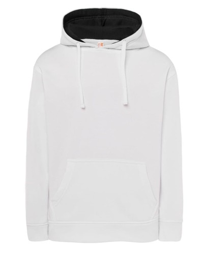 faed3581df03bb195ef52fc7a5a2ad55_Bluza dresowa JHK SW OCECTR unisex typu kangurek z Kontrastowym kapturem ze sznurkiem i kieszenią-kangurka o garamaturze ok.265.Kolor Biały. Dostępne na www.koszulkisuper.com