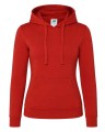 Bluza damska typu kangurek z kapturem i z troczkami w kolorze bluzy SWUL KNG JHK -kolor Czerwona. Dostępne na www.koszulkisuper.com .