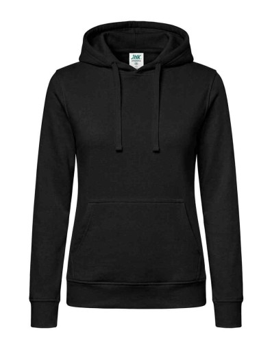Bluza damska typu kangurek z kapturem i z troczkami w kolorze bluzy SWUL KNG JHK -kolor Czarny. Dostępne na www.koszulkisuper.com