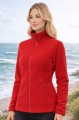 Kobieta o długich blond włosach ubrana w Ciepły polar damski JHK- czerwony. Bluza polar dostępna na www.koszulkisuper.com