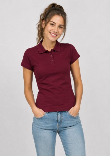 Kobieta ubrana w koszulkę damską polo JHK POPL 200 BU kolor Bordo.jpg