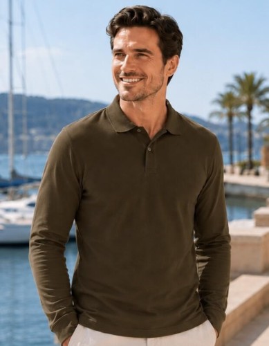 Męska koszulka polo z długim rękawem JHK 210 g – bawełniana, khaki .jpg