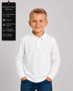 Dziecięca Koszulka POLO z długim rękawem Biała JHK 