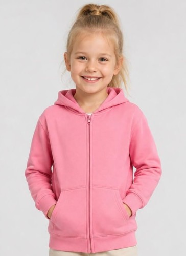 Dziecięca różowa bluza rozpinana z kapturem JHK na modelu..jpg