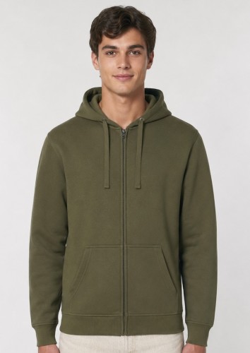Męska bluza dresowa rozpinana z kapturem JHK –na modelu, khaki..jpg