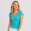 Koszulka damska bawełniana V-Neck JHK –na modelce, turkusowa.jpg