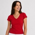 Koszulka damska bawełniana V-Neck JHK –na modelce, czerwona..jpg