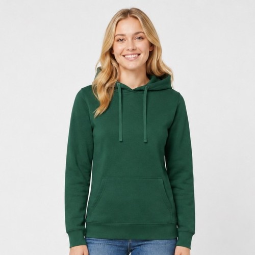 Bluza damska typu kangurek JHK- Zieleń butelkowa, na modelce.jpg