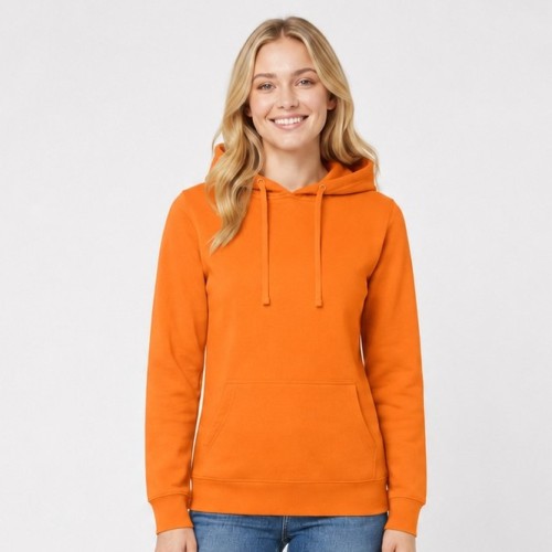 Bluza damska typu kangurek JHK- Pomarańczowa, na modelce.jpg