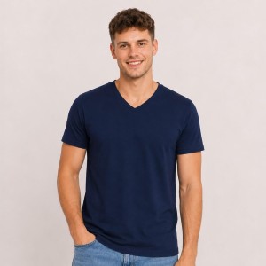 Męska koszulka bawełniana V-neck JHK – granatowa