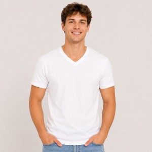 Męska koszulka bawełniana V-neck JHK – biała