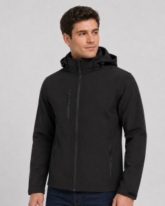 Męska kurtka softshell z odpinanym kapturem JHK – czarna