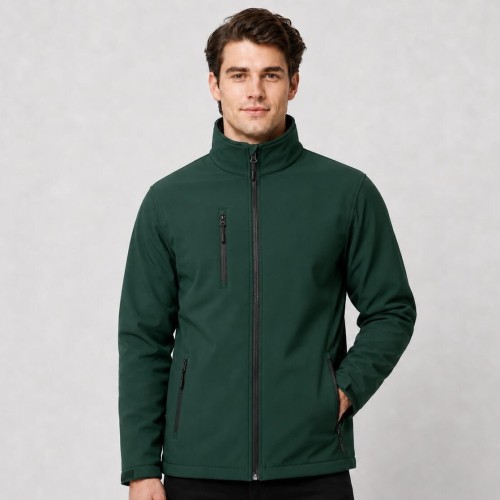 Męska kurtka softshell z polarem JHK - butelkowa zieleń, na modelu