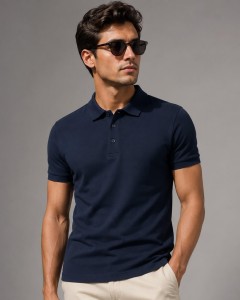 Męska koszulka polo premium z elastanem slim fit JHK – granatowa