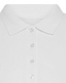 Zbliżenie kołnierzyka damskiej koszulki polo białej premium z elastanem slim fit JHK
