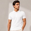 Męska koszulka polo premium z elastanem slim fit JHK - biała, na modelu