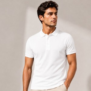 Męska koszulka polo premium z elastanem slim fit JHK – biała