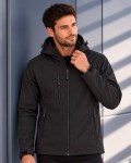 Męska kurtka softshell z kapturem 3-warstwowa - czarna