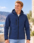 Męska kurtka softshell z kapturem 3-warstwowa - granatowa