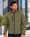 Męska kurtka softshell z kapturem 3-warstwowa - khaki