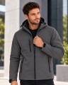 Męska kurtka softshell 3-warstwowa z kapturem – grafitowa, na modelu