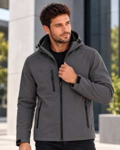 Męska kurtka softshell z kapturem 3-warstwowa - grafitowa
