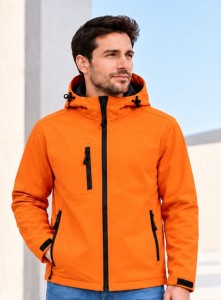 Męska kurtka softshell z kapturem 3-warstwowa - pomarańczowa