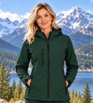Damska kurtka softshell 3-warstwowa z kapturem – leśna zieleń