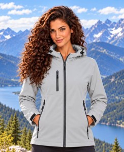 Damska kurtka softshell 3-warstwowa z kapturem – jasnoszara