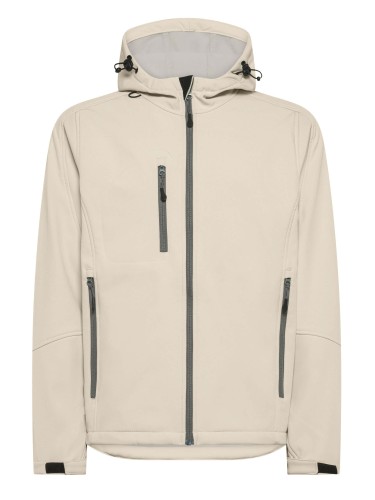 Męska kurtka softshell 3-warstwowa z kapturem – kremowa