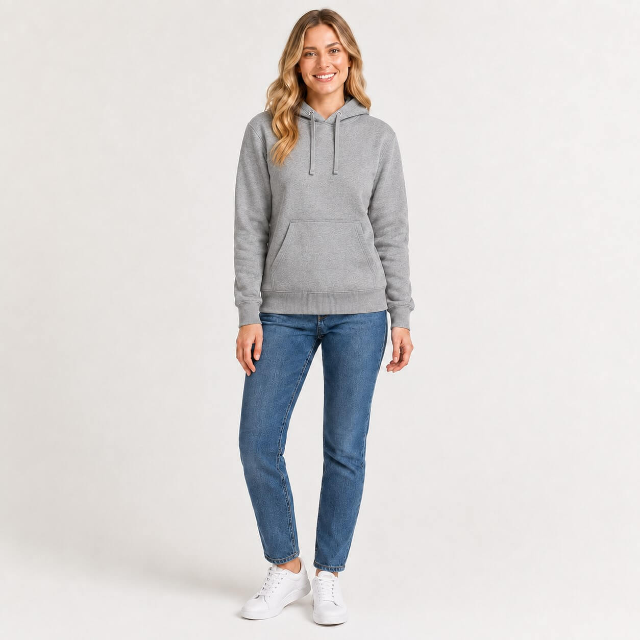 Bluza damska typu kangurek JHK- Szary melanż, na modelce