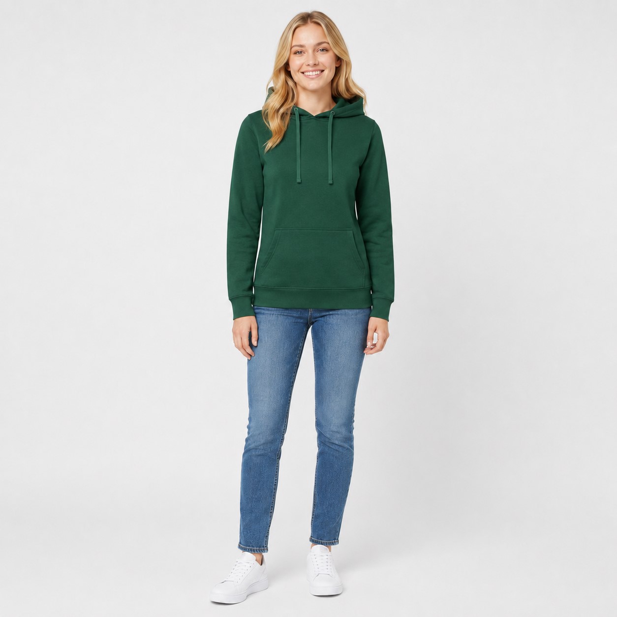 Bluza damska typu kangurek JHK- Zieleń butelkowa, na modelce