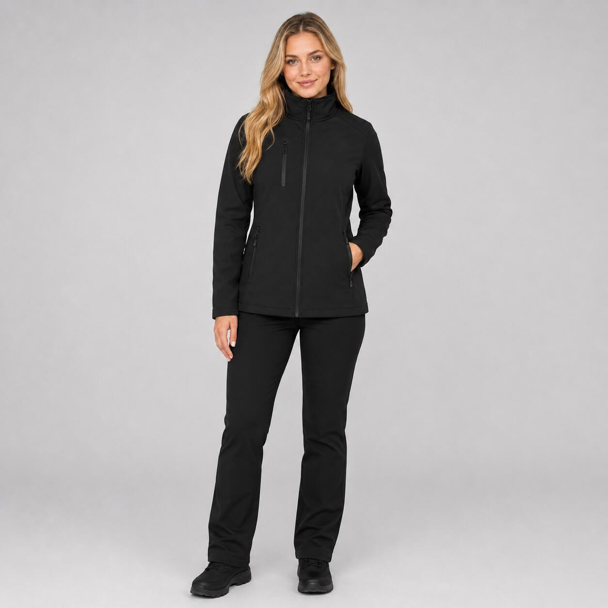 Damska kurtka softshell z polarem JHK - czarna, na modelce
