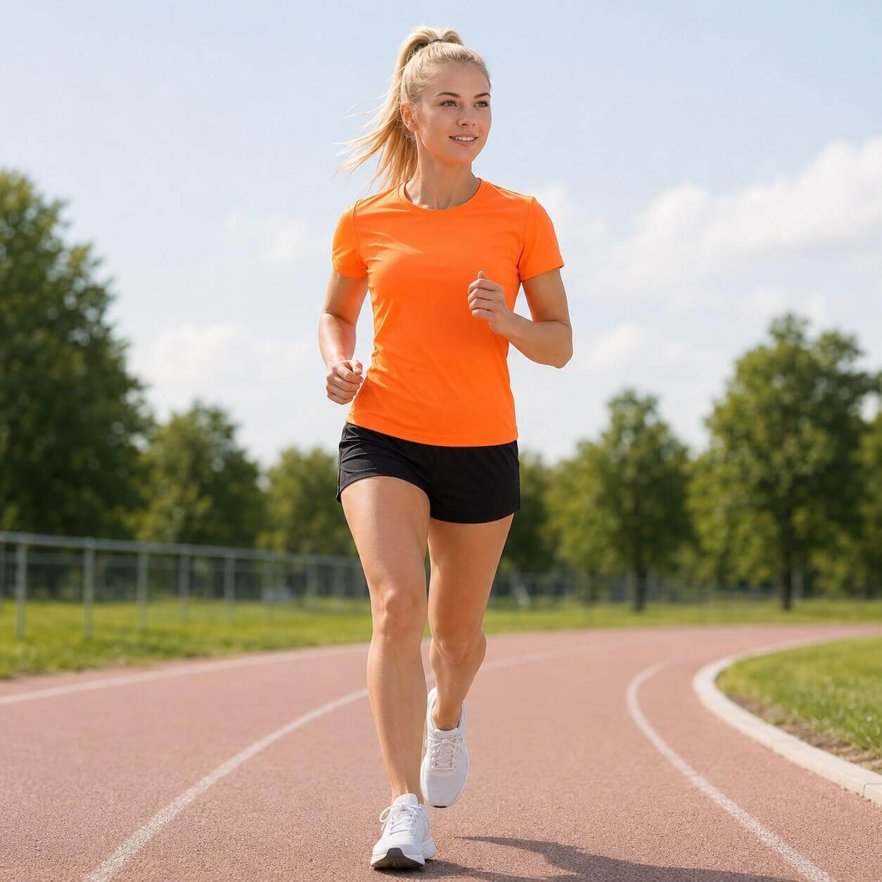 Koszulka Damska sportowa JHK- na modelce, Orange Fluor