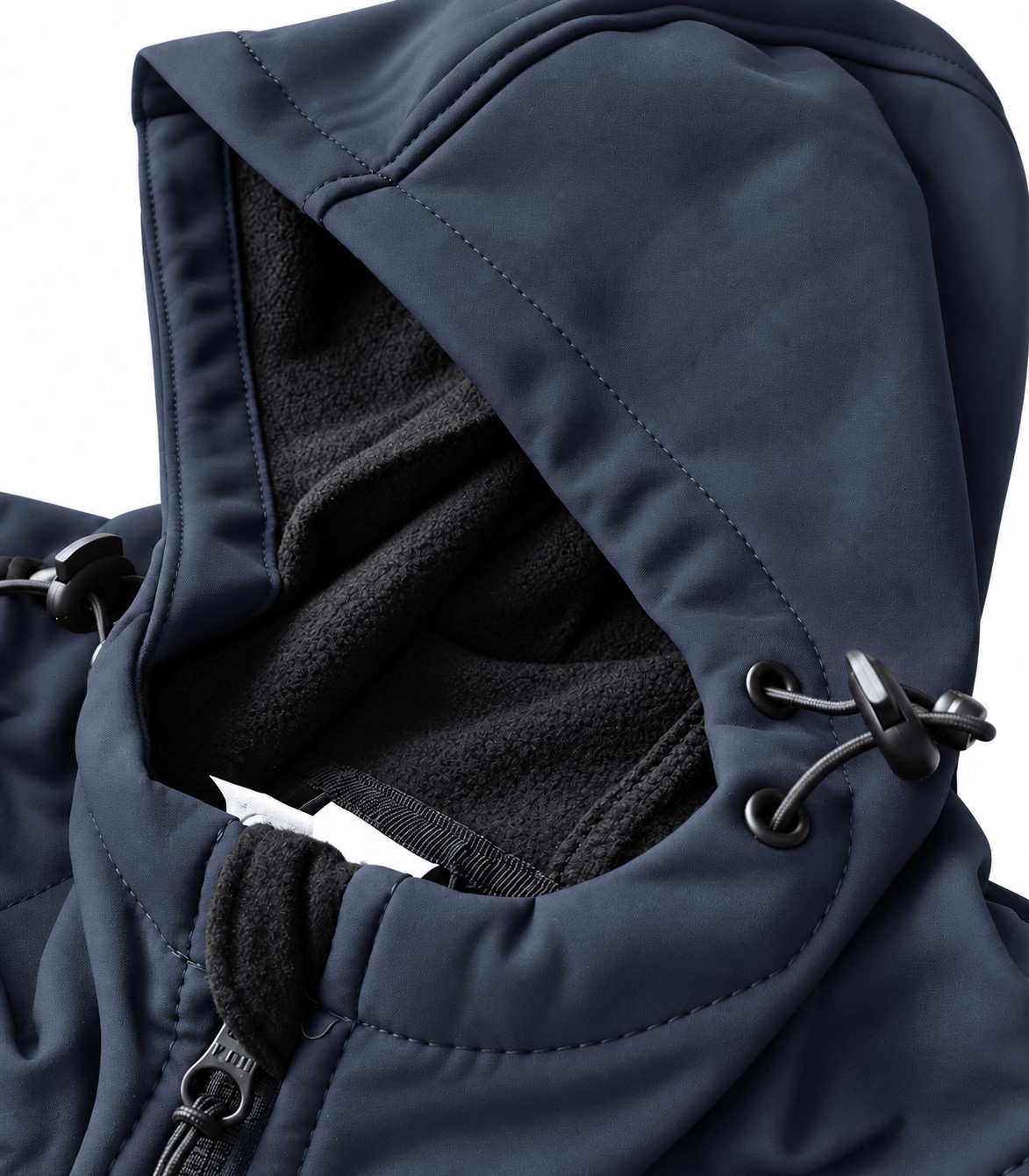 Kurtka softshell 3-warstwowa z kapturem – regulowany kaptur z polarowym wykończeniem.