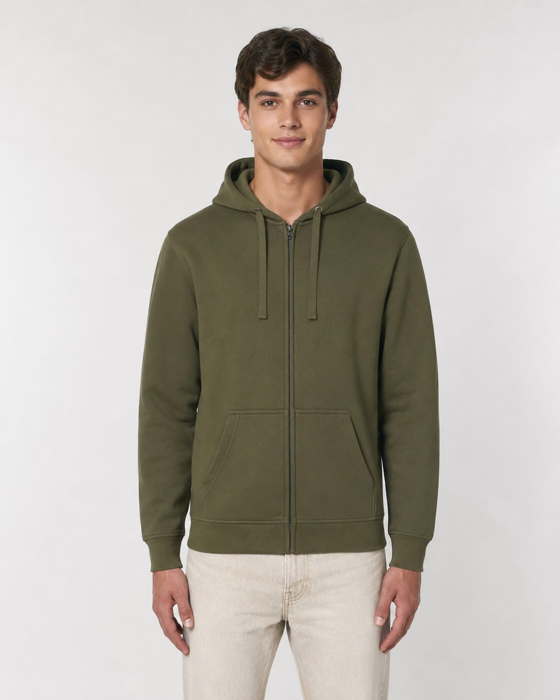 Męska bluza dresowa rozpinana z kapturem JHK –na modelu, khaki