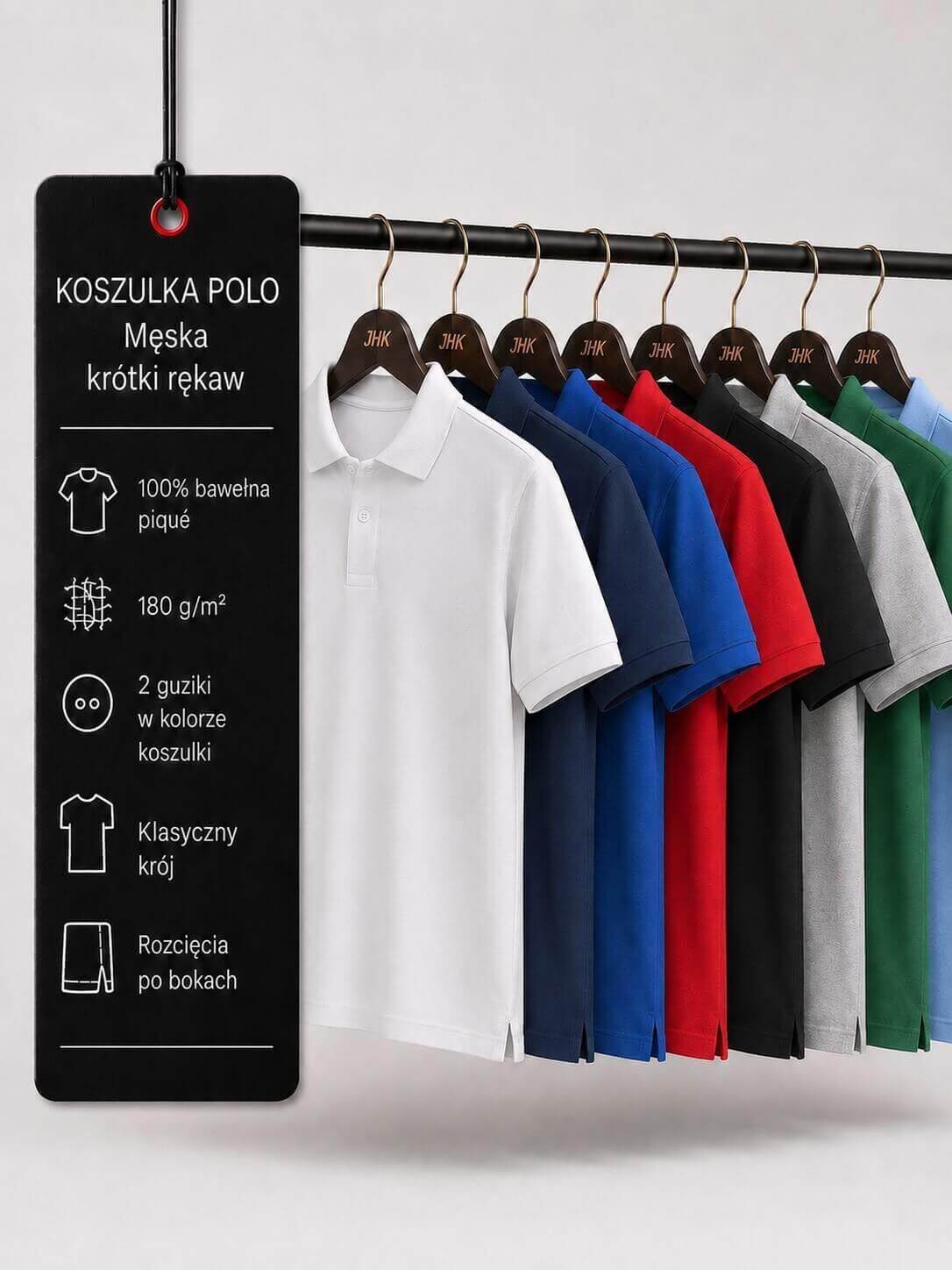 Męska koszulka polo z krótkim rękawem JHK 180 g premium w wielu kolorach – 100% bawełna piqué
