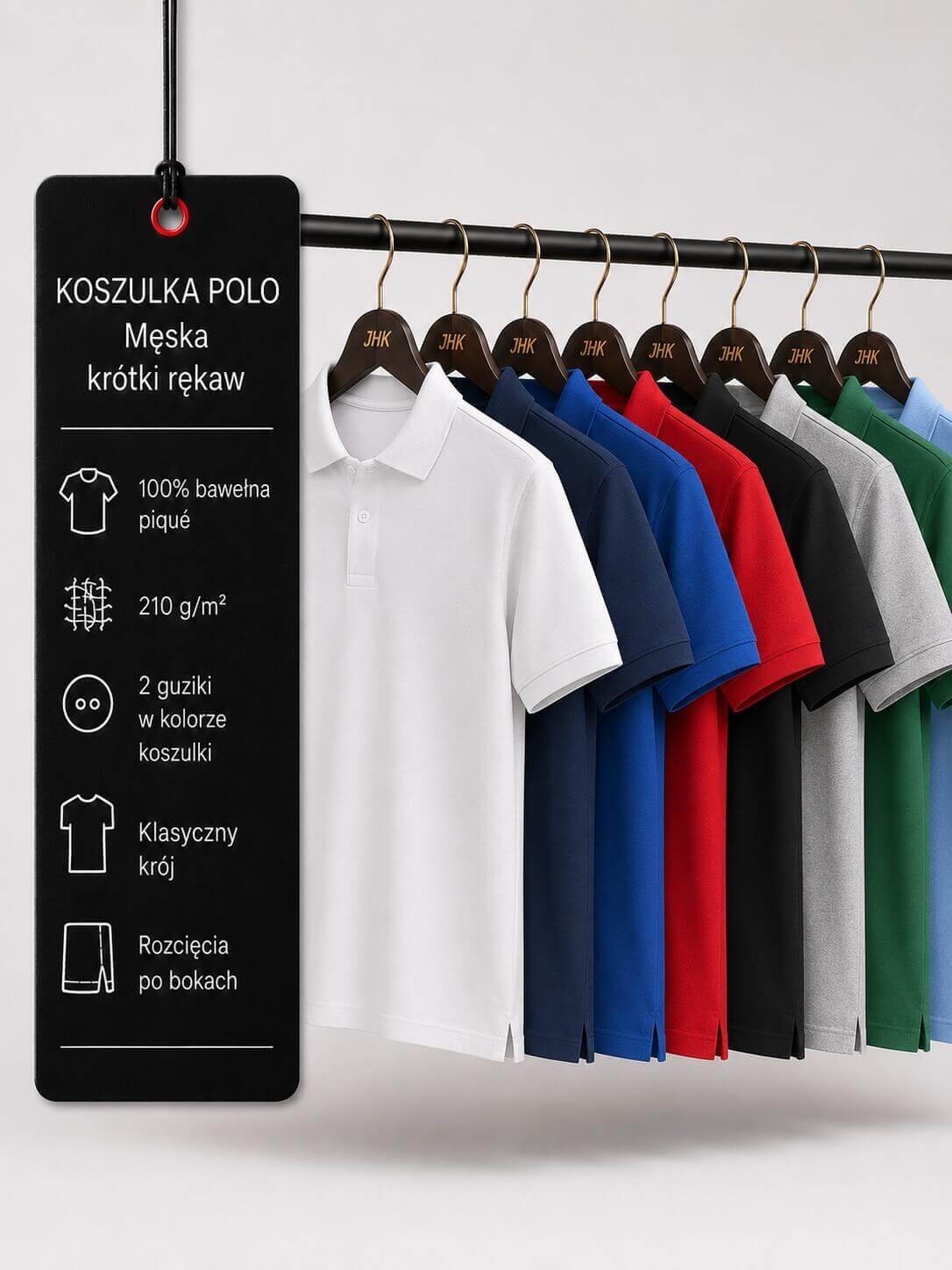 Męska koszulka polo z krótkim rękawem JHK 210 g premium w wielu kolorach – 100% bawełna piqué