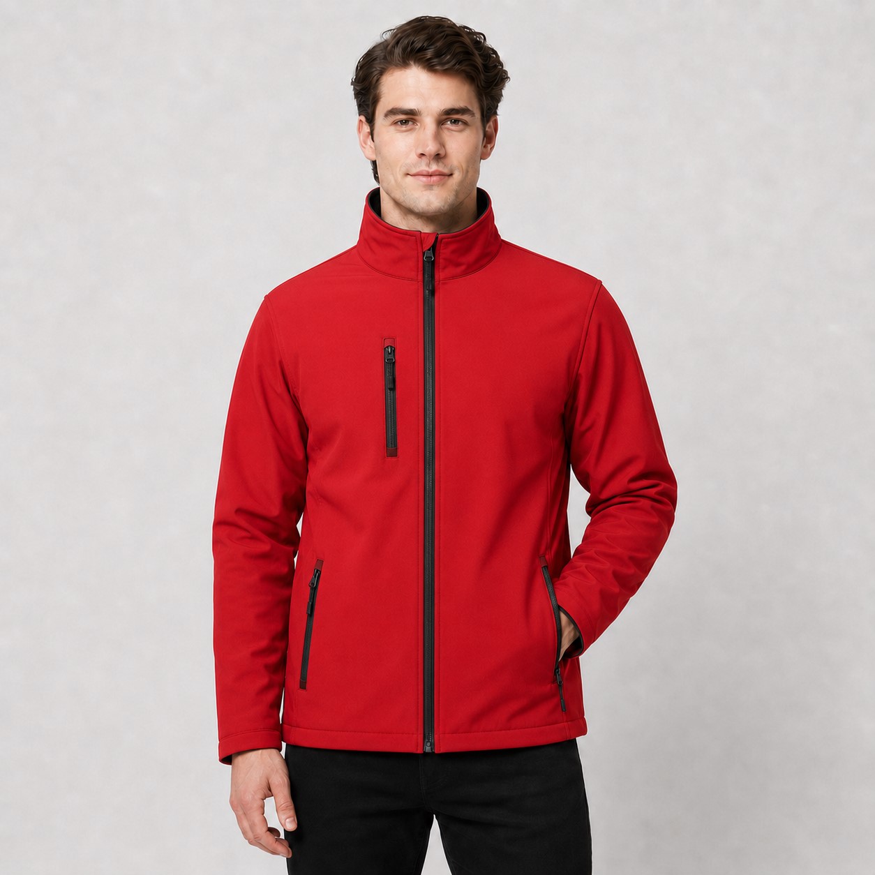 Męska kurtka softshell z polarem JHK – czerwona, na modelu
