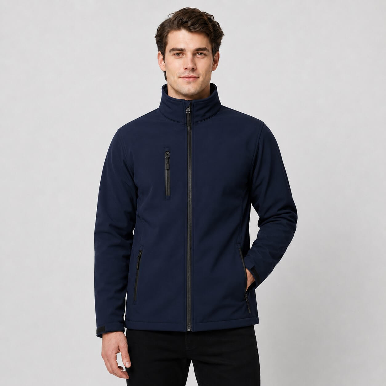 Męska kurtka softshell z polarem JHK – granatowa, na modelu