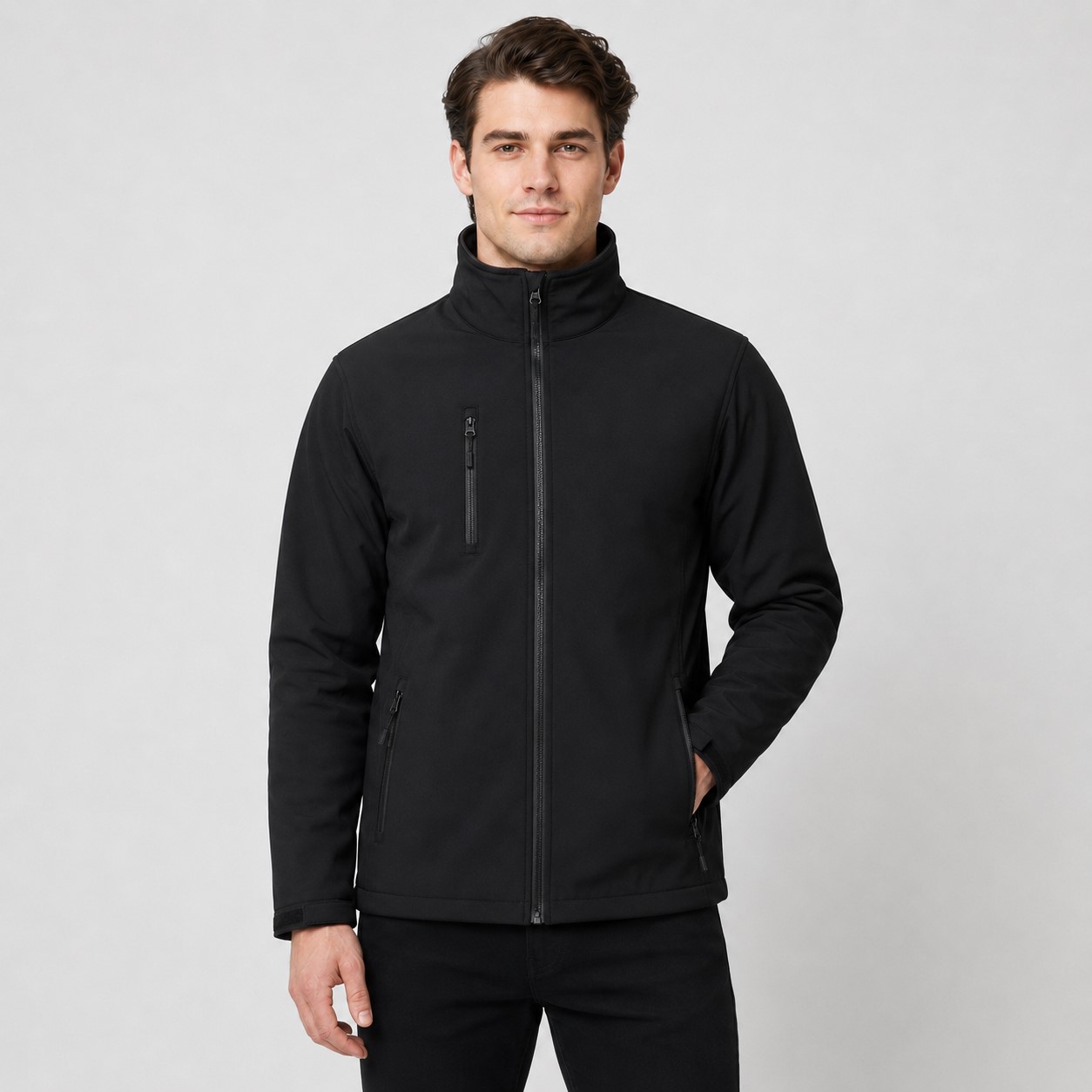 Męska kurtka softshell z polarem JHK - czarna, na modelu
